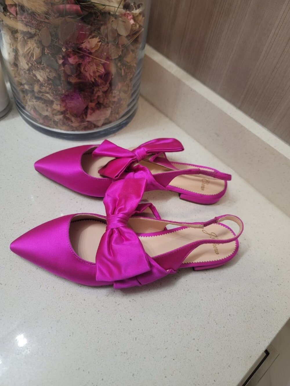 J.CREW Pink Bow Ballet Flats Satin Pointy Toe 7 Barbie Preppy Hot Pink Slip On - Picture 3 of 7